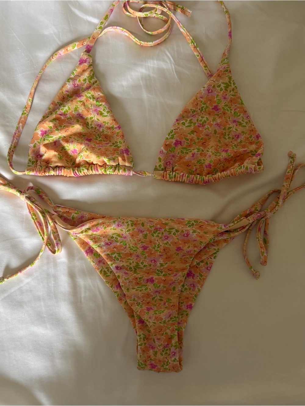 Billabong Peach Floral Triangle Tie-Side Bikini